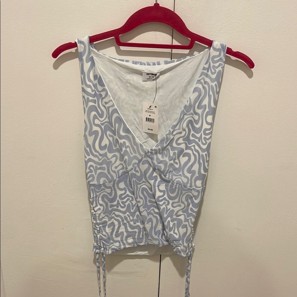 Cotton on blue and white patterned top
